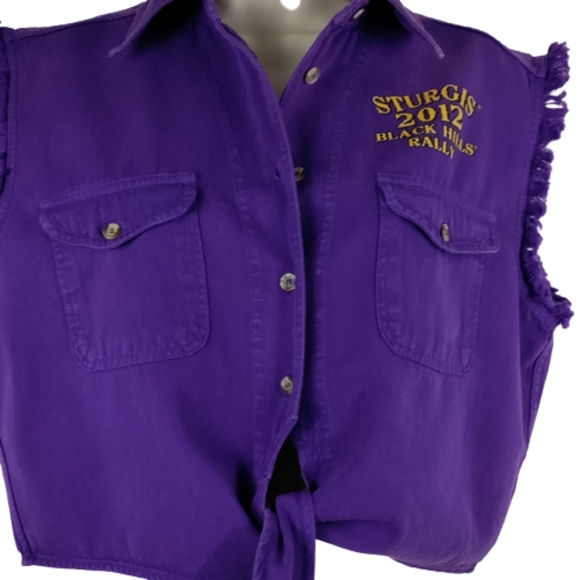 Biker design ladies large Sturgis 2012 Black hills rally purple button down top - Picture 3 of 12